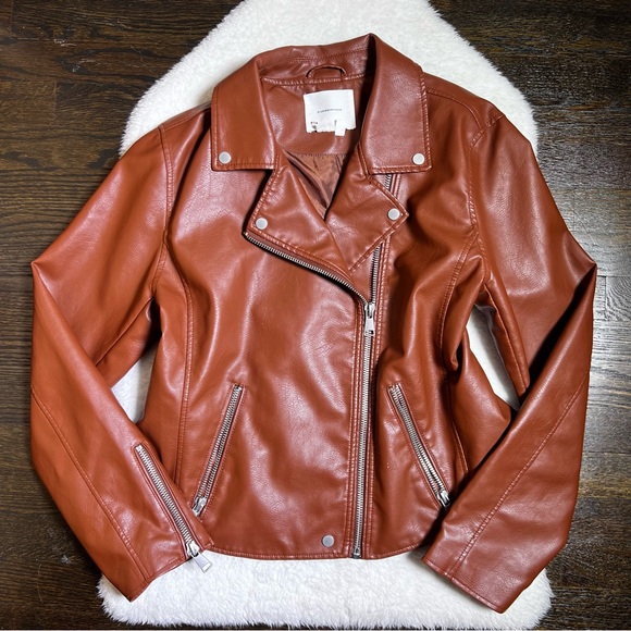 Anthropologie Brown Vegan Leather Moto Jacket Extra Large - Picture 3 of 15